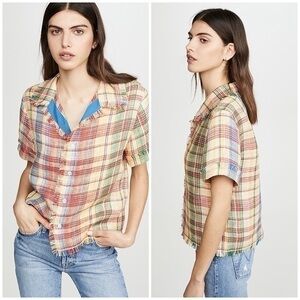 Monse Plaid Boxy Basket Weave Havana Shirt Button Down Top NWT Large Linen Blend